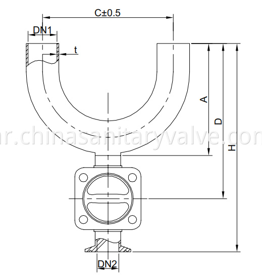 Sanitary 3 way U type welded diaphragm valve..